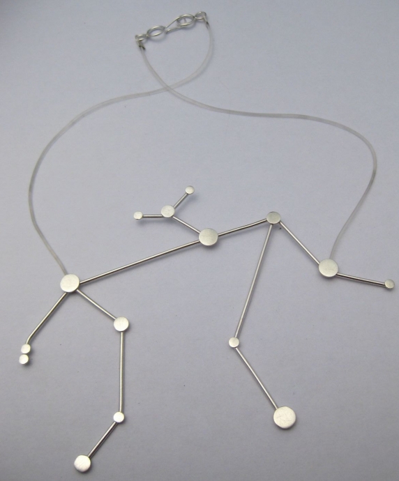 Aquarius Zodiac Constellation Sterling Silver Necklace on Rubber Cord