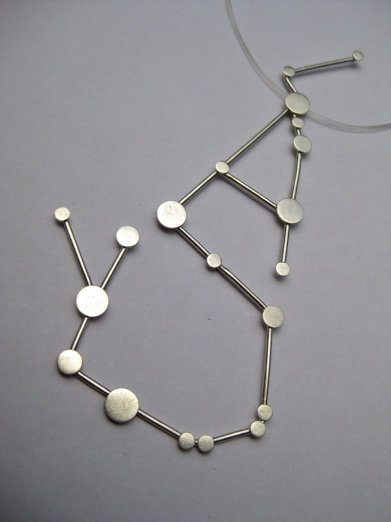 Scorpio Zodiac Constellation Sterling Silver Necklace on Rubber Cord