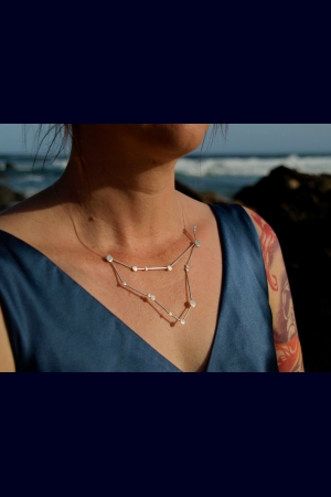 Capricorn Zodiac Constellation Sterling Silver Necklace on Rubber Cord