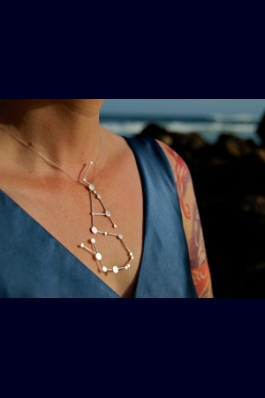 Scorpio Zodiac Constellation Sterling Silver Necklace on Rubber Cord